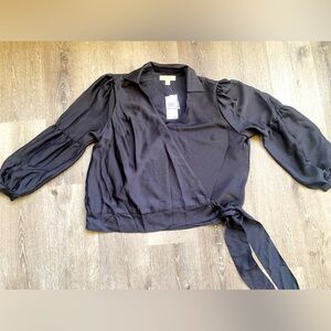 Michael Kors Womans Black peasant sleeve wrap top Blouse NEW 1X